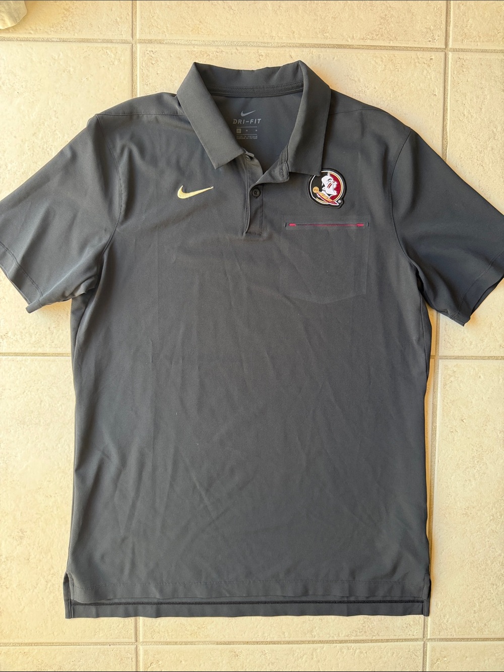 Nike Men's Charcoal Gray Polo with Gold Swoosh and Team Patch